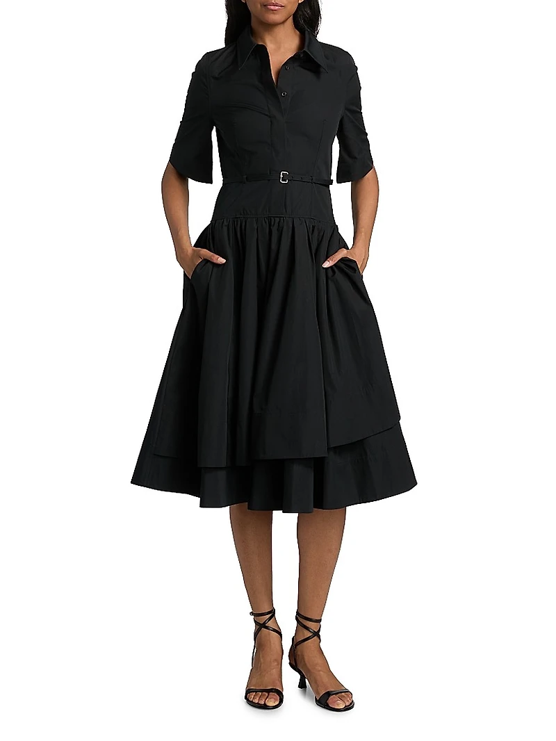 Cotton Belted Midi-Shirtdress