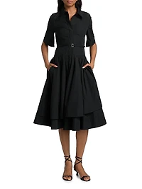 Cotton Belted Midi-Shirtdress
