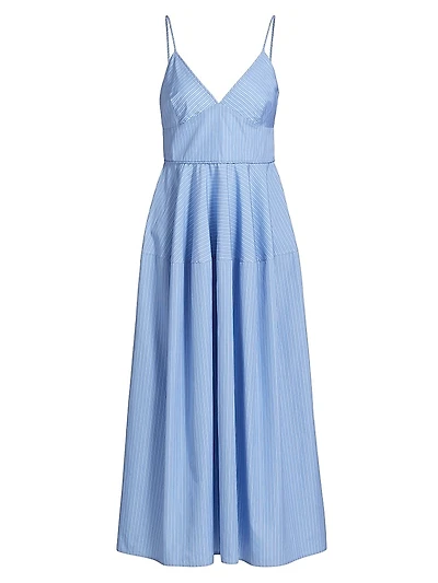 Basque Striped Cotton Midi-Dress