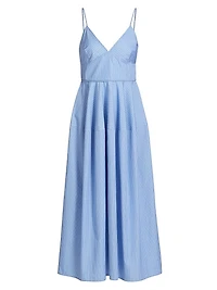 Basque Striped Cotton Midi-Dress