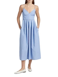 Basque Striped Cotton Midi-Dress