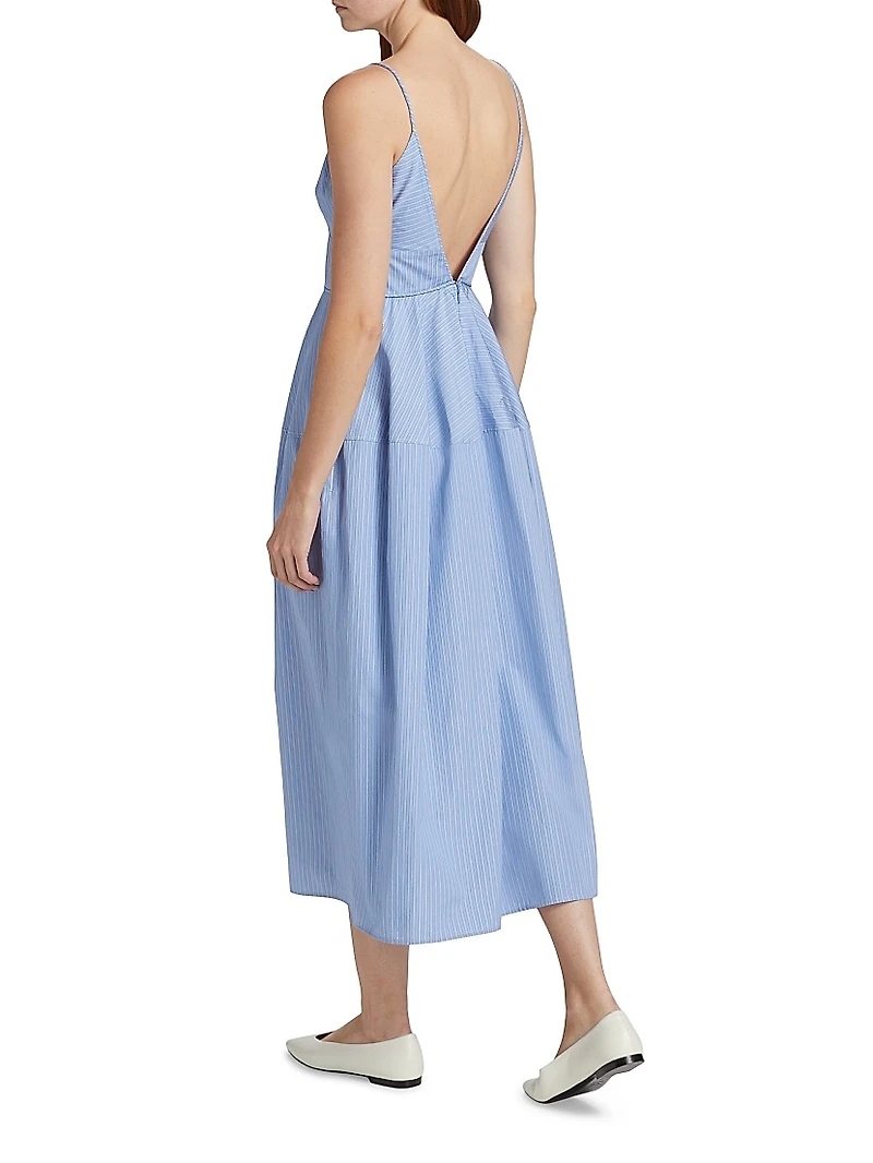 Basque Striped Cotton Midi-Dress