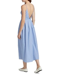 Basque Striped Cotton Midi-Dress