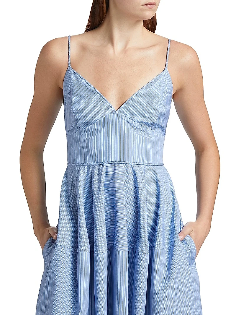 Basque Striped Cotton Midi-Dress