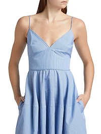 Basque Striped Cotton Midi-Dress