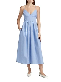 Basque Striped Cotton Midi-Dress