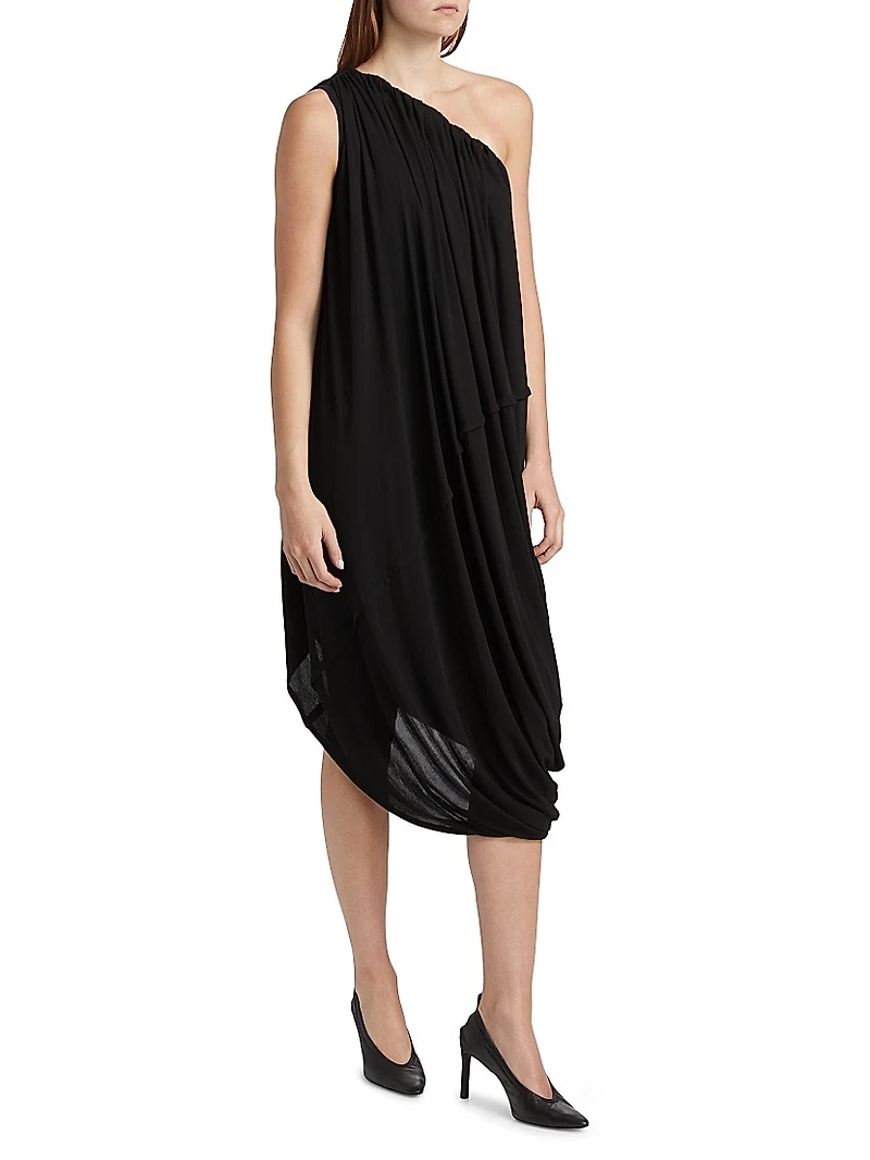 Draped Asymmetric Midi-Dress