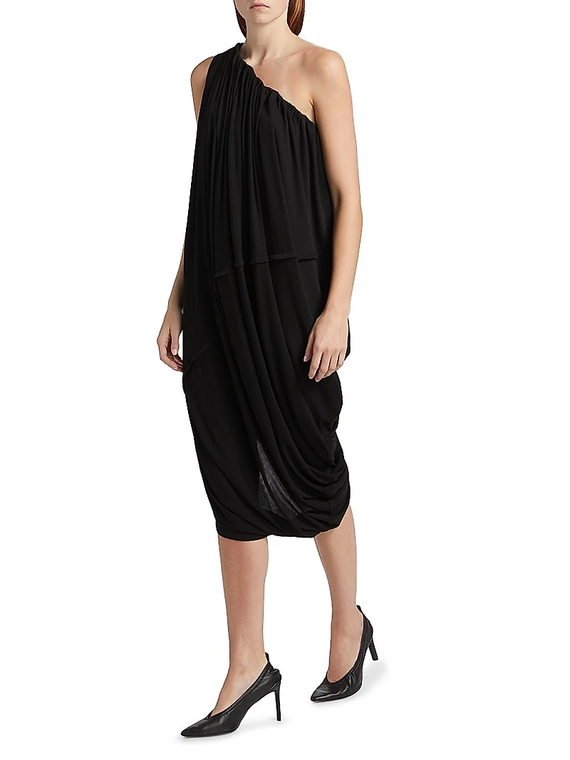 Draped Asymmetric Midi-Dress
