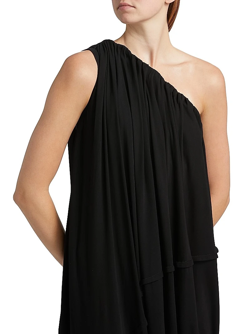 Draped Asymmetric Midi-Dress