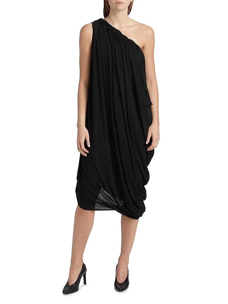 Draped Asymmetric Midi-Dress