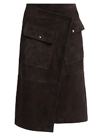 Asymmetric Suede Wrap Midi-Skirt