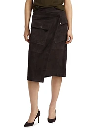 Asymmetric Suede Wrap Midi-Skirt