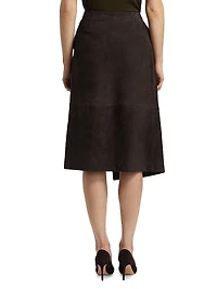 Asymmetric Suede Wrap Midi-Skirt
