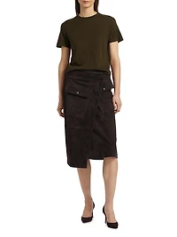 Asymmetric Suede Wrap Midi-Skirt