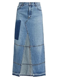 Slit Cotton Denim Maxi Skirt