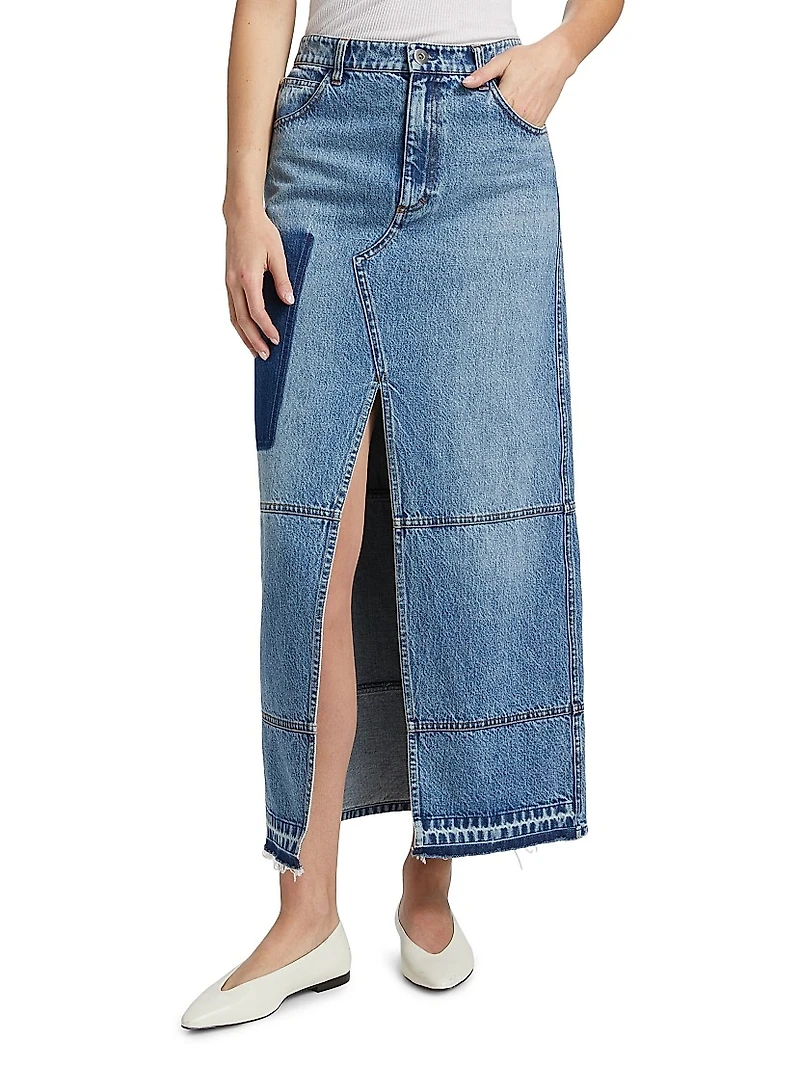 Slit Cotton Denim Maxi Skirt