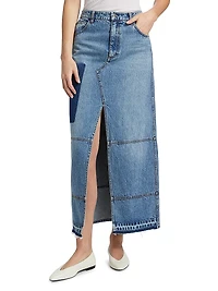 Slit Cotton Denim Maxi Skirt