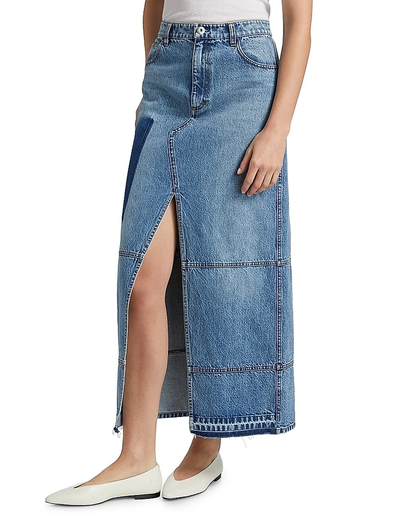 Slit Cotton Denim Maxi Skirt