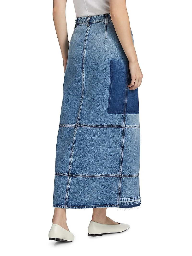 Slit Cotton Denim Maxi Skirt