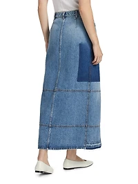Slit Cotton Denim Maxi Skirt