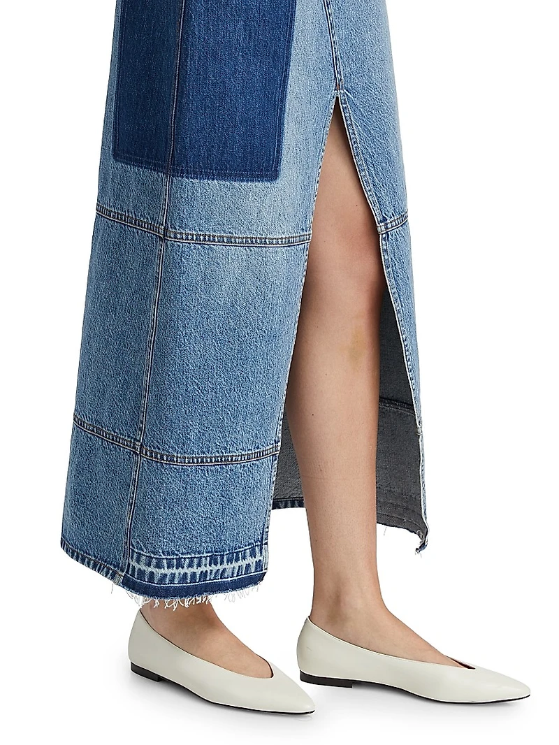 Slit Cotton Denim Maxi Skirt