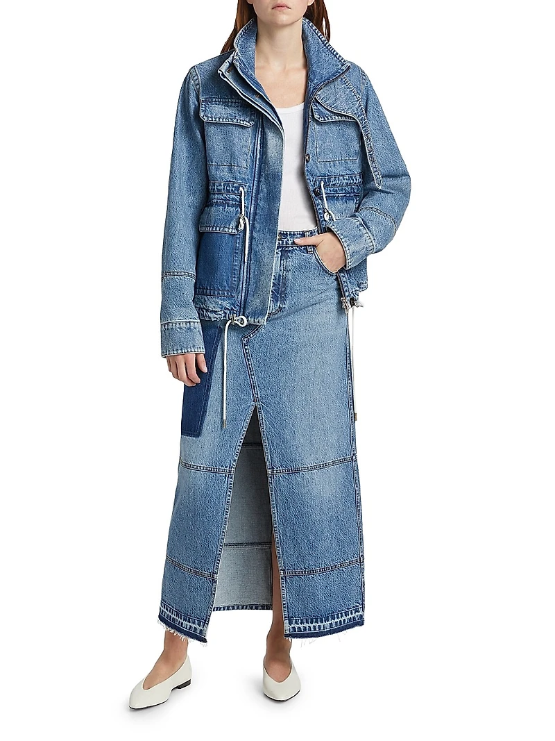 Slit Cotton Denim Maxi Skirt