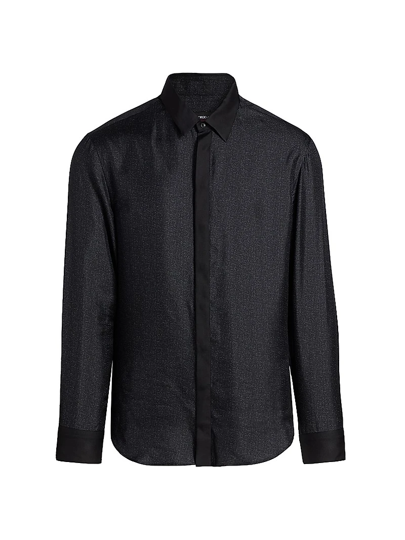 Silk Sequined Tux Shirt