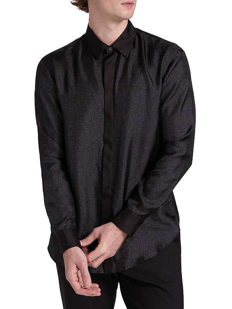 Silk Sequined Tux Shirt