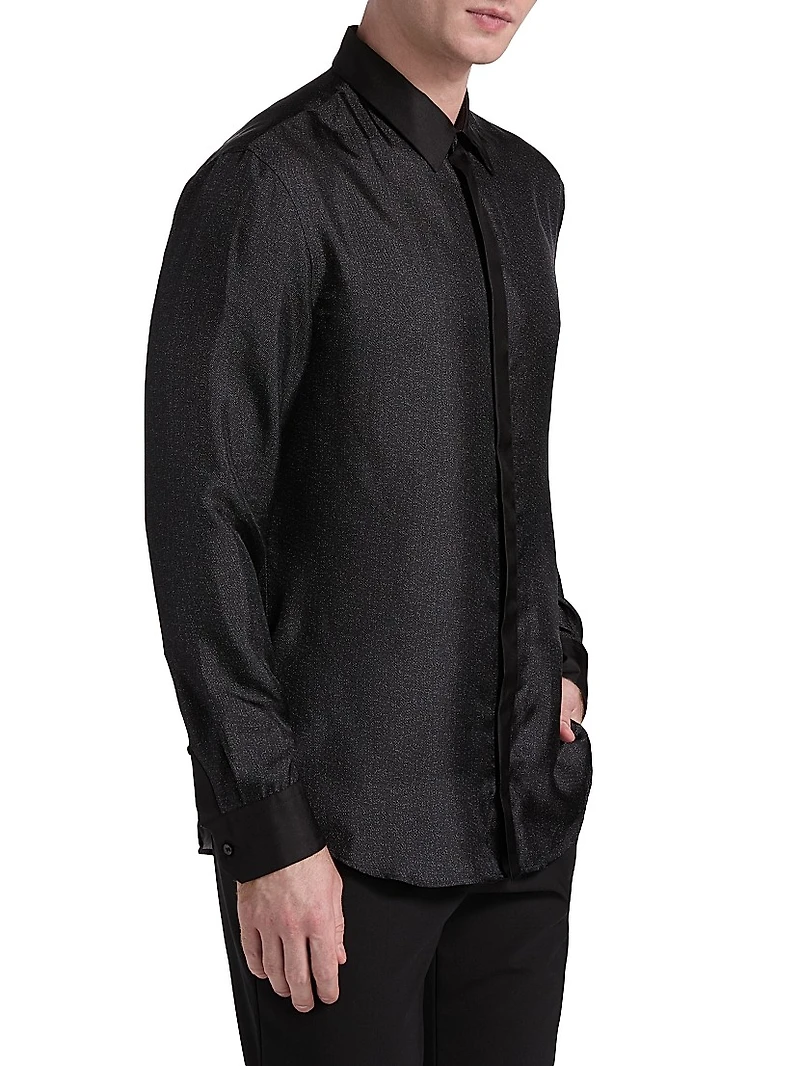 Silk Sequined Tux Shirt