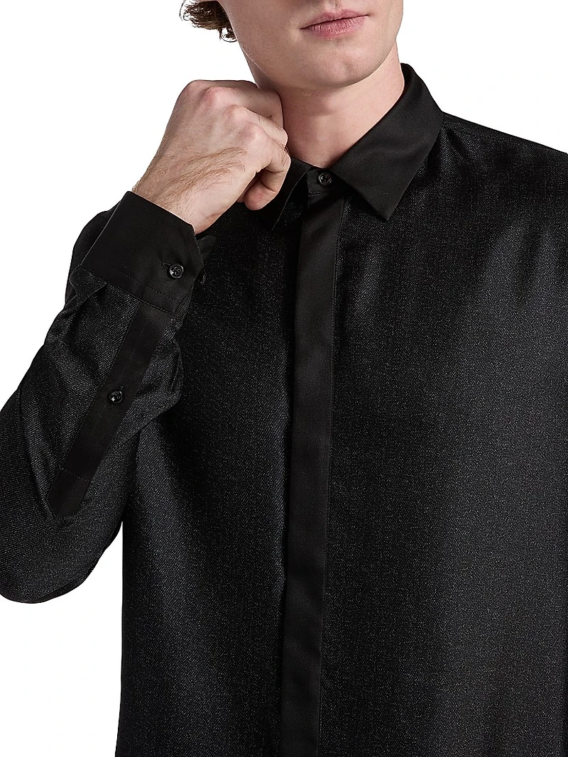 Silk Sequined Tux Shirt