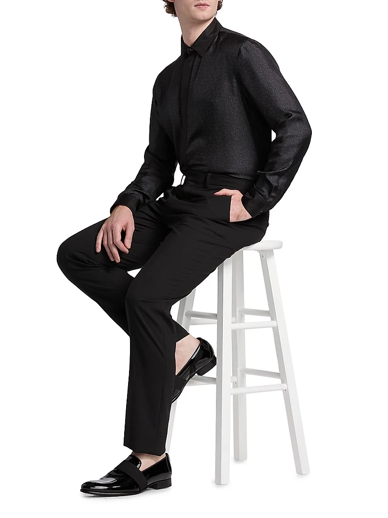 Silk Sequined Tux Shirt