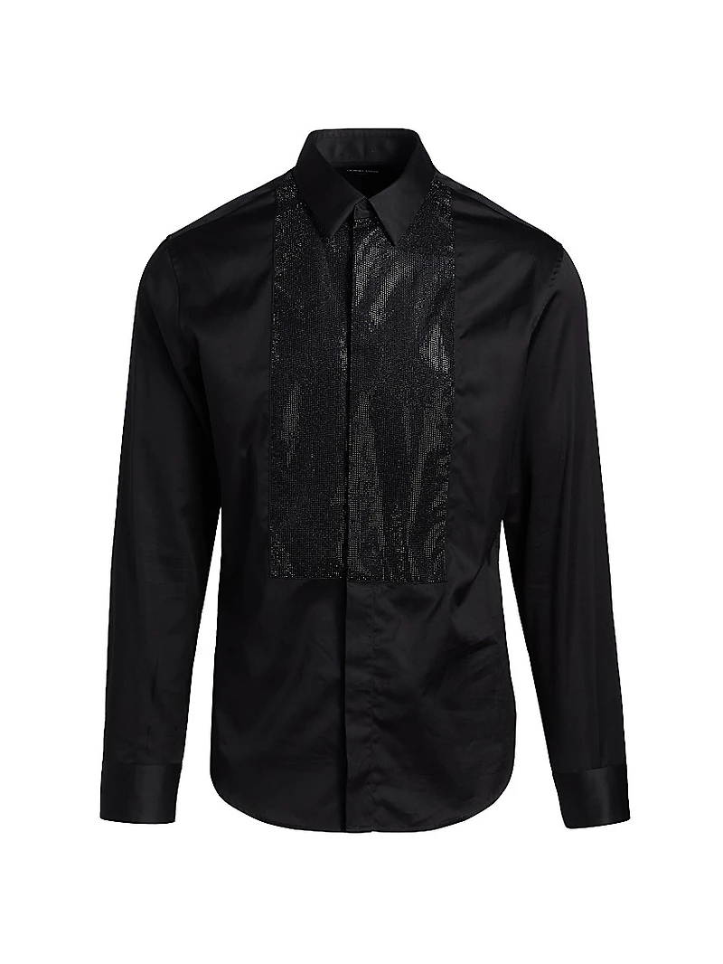 Sequined-Bib Cotton Tux Shirt
