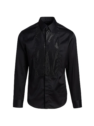 Sequined-Bib Cotton Tux Shirt