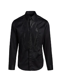 Sequined-Bib Cotton Tux Shirt