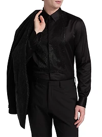 Sequined-Bib Cotton Tux Shirt