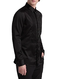Sequined-Bib Cotton Tux Shirt
