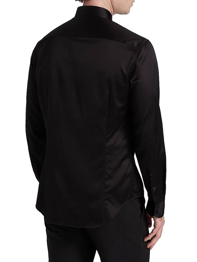 Sequined-Bib Cotton Tux Shirt