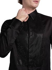 Sequined-Bib Cotton Tux Shirt