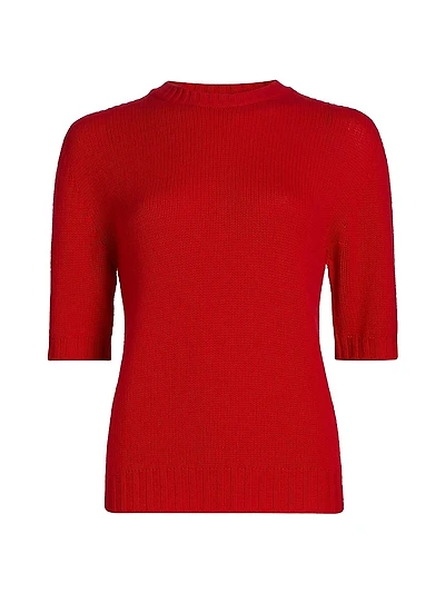 Gauzed Cashmere Short-Sleeve Sweater