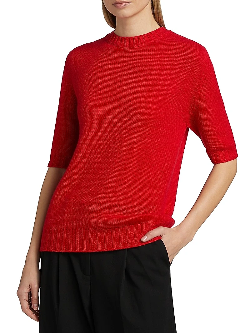 Gauzed Cashmere Short-Sleeve Sweater
