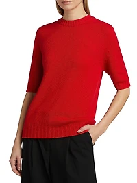 Gauzed Cashmere Short-Sleeve Sweater
