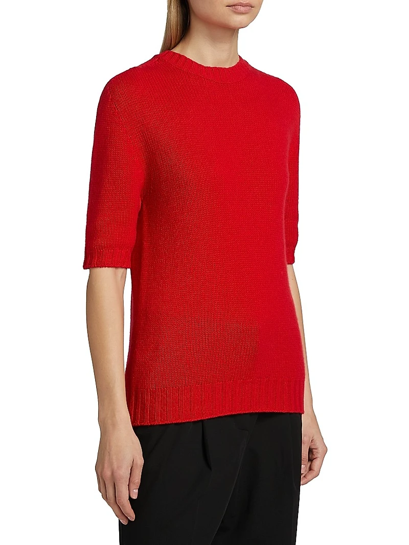 Gauzed Cashmere Short-Sleeve Sweater