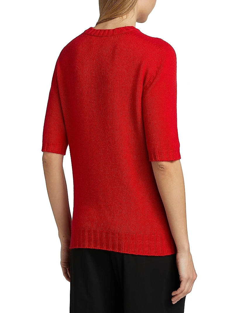 Gauzed Cashmere Short-Sleeve Sweater