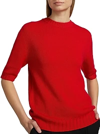 Gauzed Cashmere Short-Sleeve Sweater