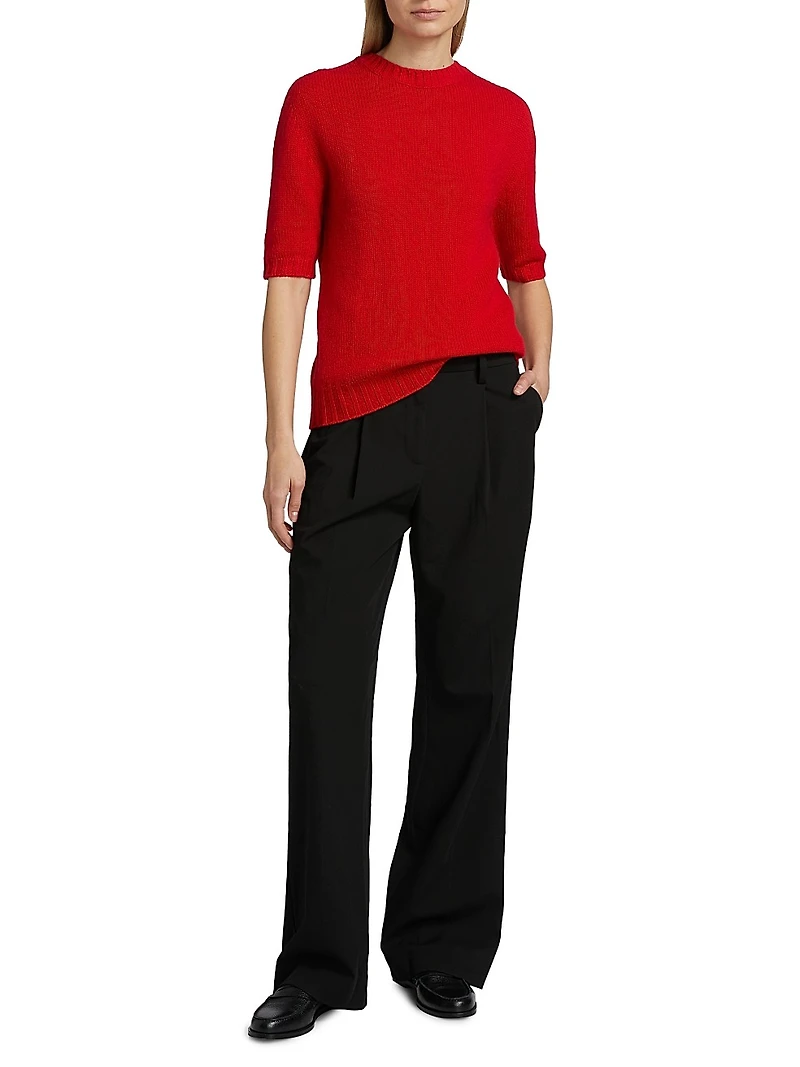 Gauzed Cashmere Short-Sleeve Sweater