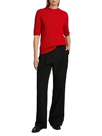 Gauzed Cashmere Short-Sleeve Sweater