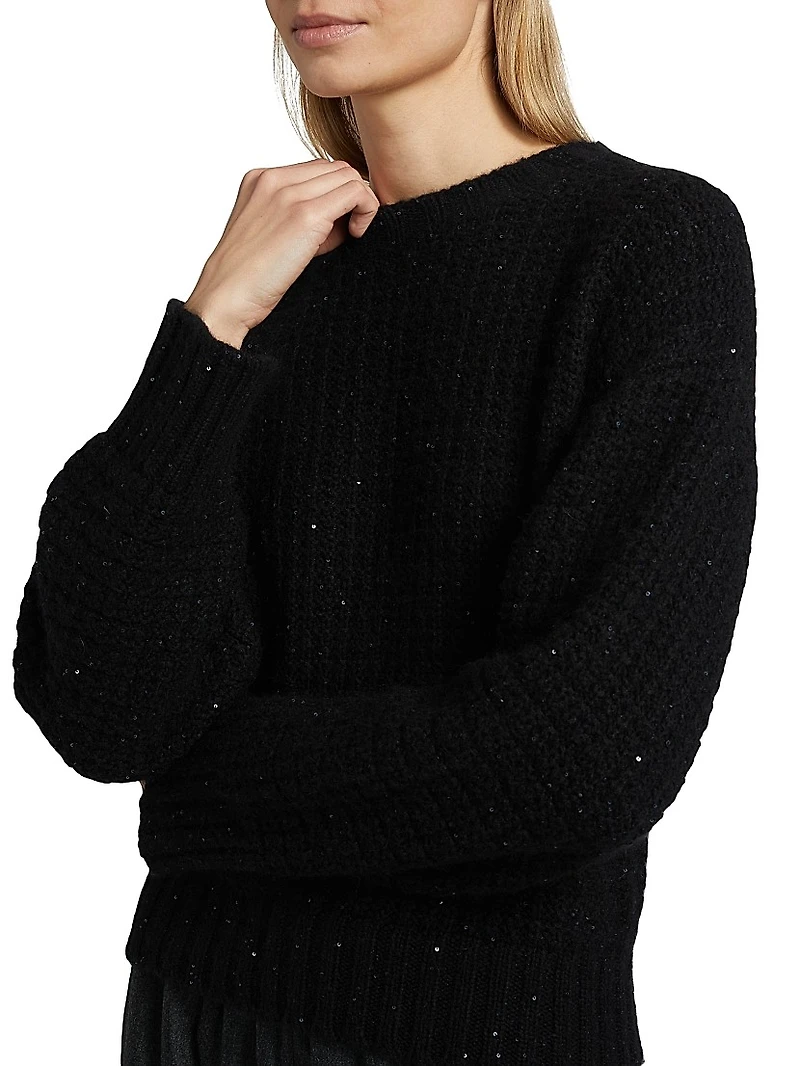 Sequin Square Stitch Wool-Cashmere Sweater