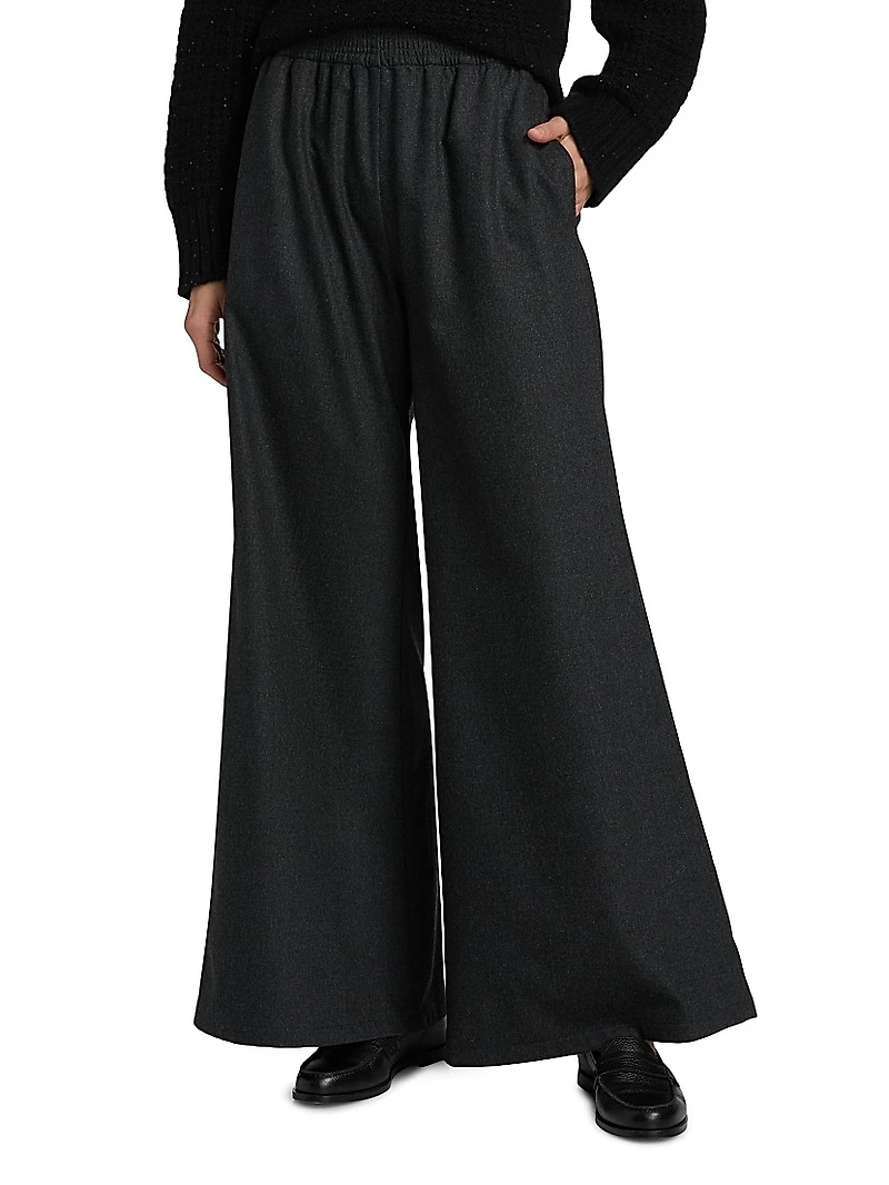 Flannel Wool-Blend Wide-Leg Trousers
