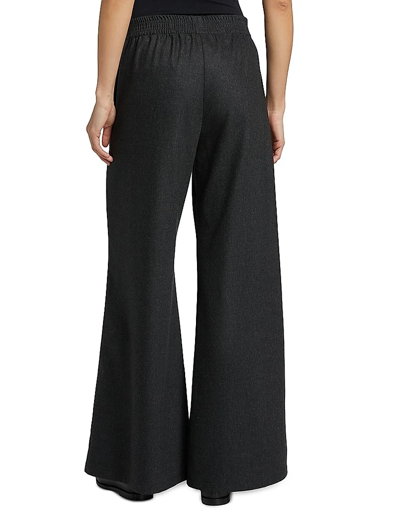 Flannel Wool-Blend Wide-Leg Trousers