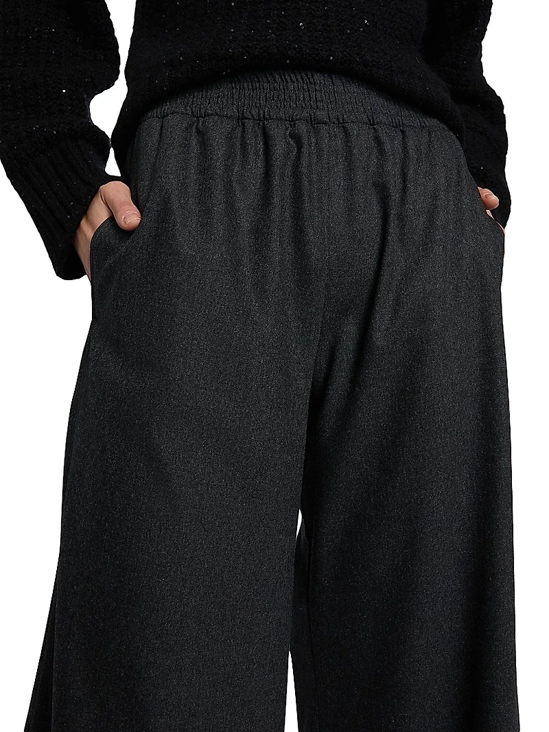 Flannel Wool-Blend Wide-Leg Trousers